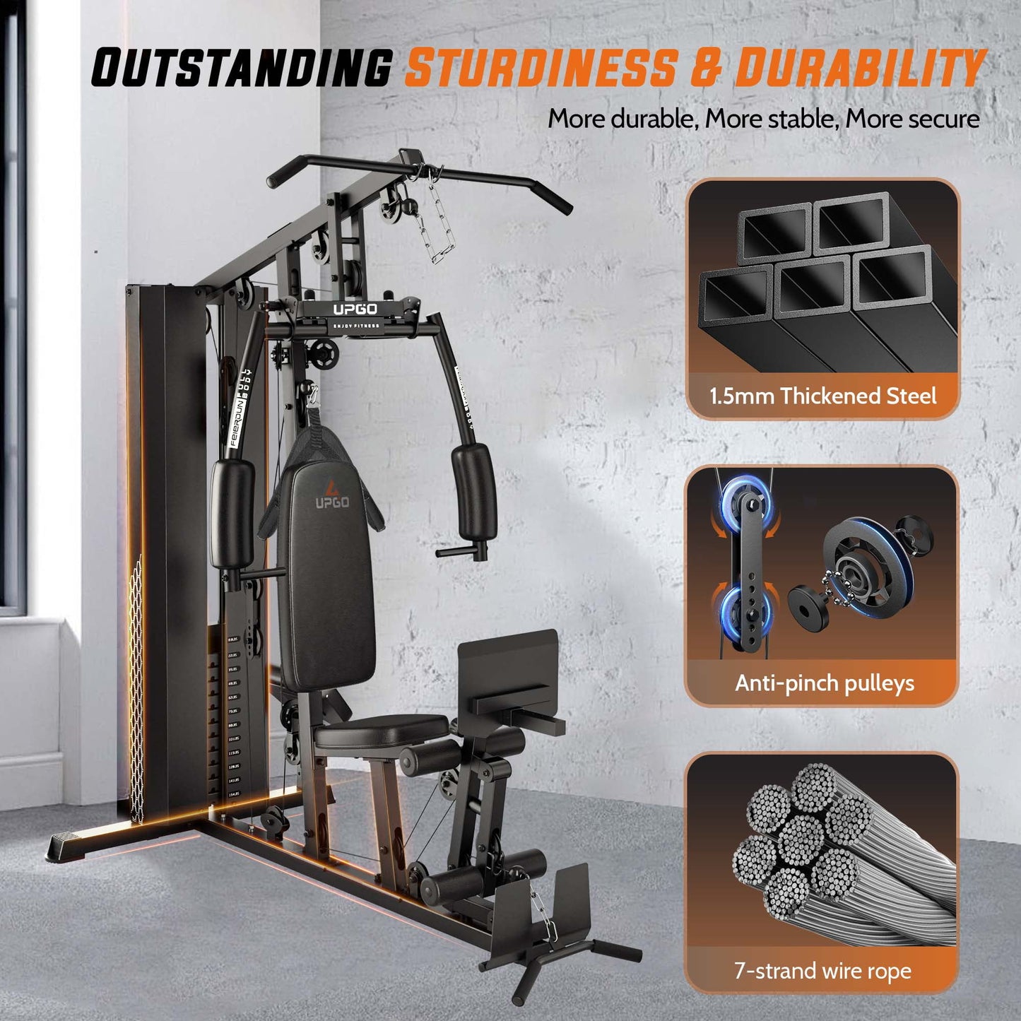 UPGO Home Gym Station, Workout Station with 154LBS Weight Stack, Equipment for All Body Training