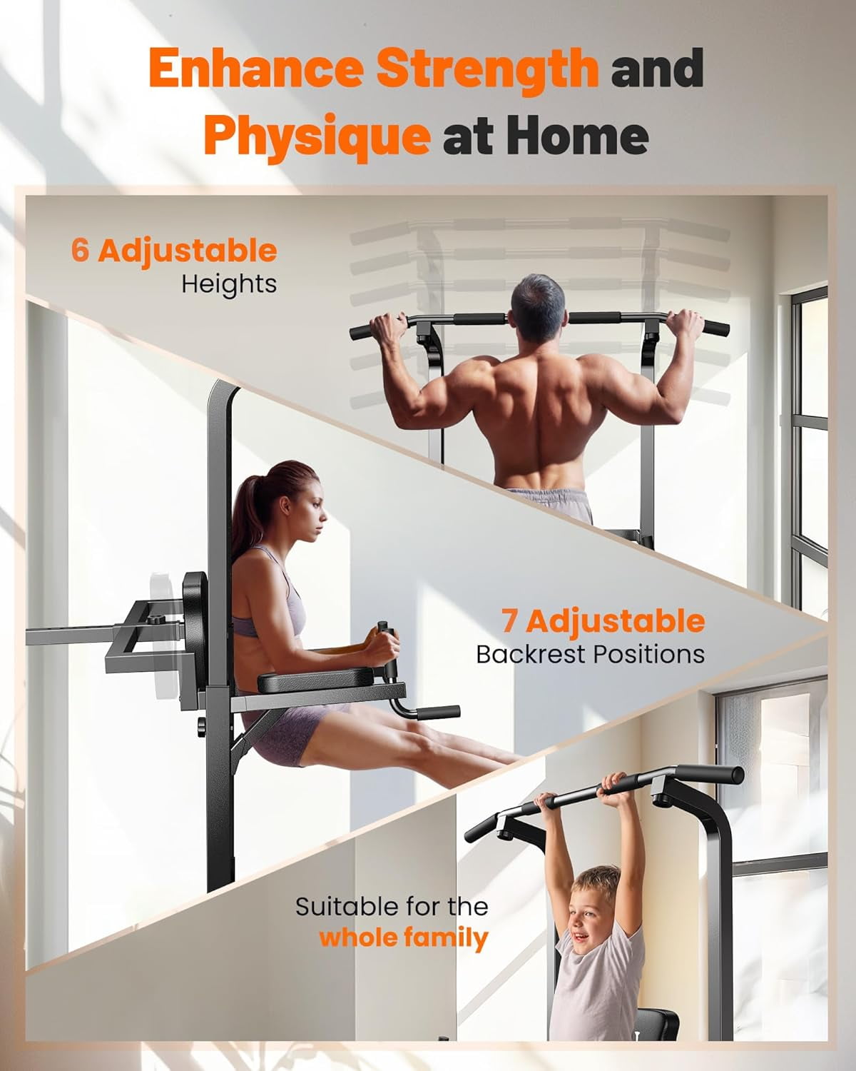 Sportsroyals Adjustable Power Tower 400lbs Max Weight Dip Station Pull up Bar Power Rack Push up Resistance Band for Home Gym Strength Training Workout Equipment