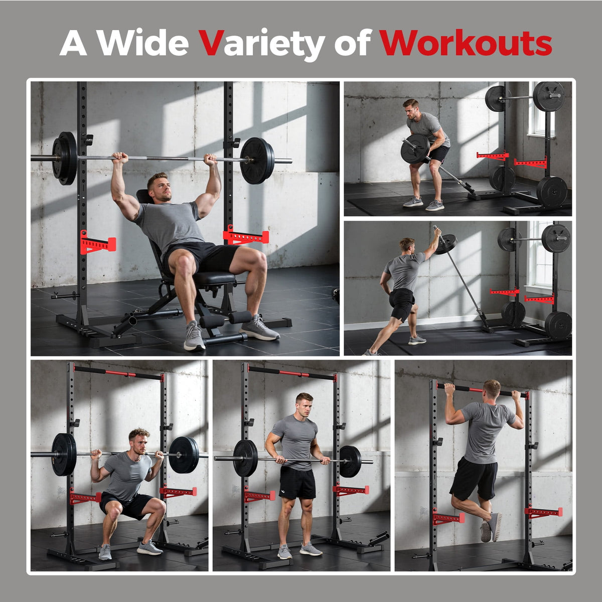 FLYBIRD Squat Rack with Pull-Up Bar,Smith Machine Power Rack 950lbs Capacity, 6/7Ft Bar Width Adjustable Half Rack with Landmine Attachment & 22 Adjustable Heights