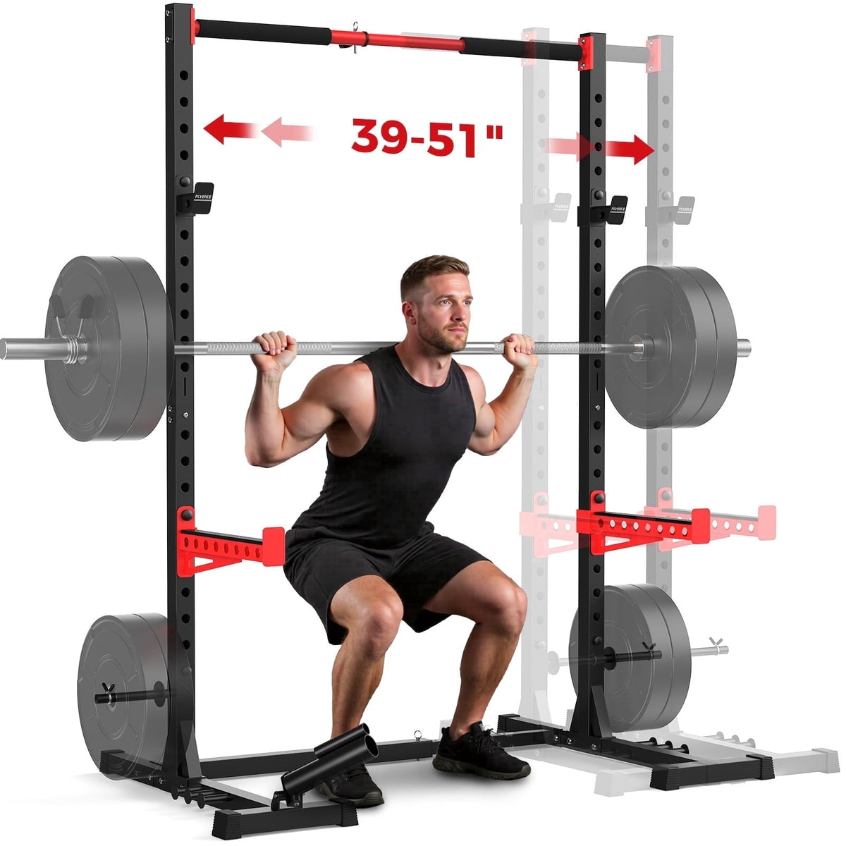 FLYBIRD Squat Rack with Pull-Up Bar,Smith Machine Power Rack 950lbs Capacity, 6/7Ft Bar Width Adjustable Half Rack with Landmine Attachment & 22 Adjustable Heights