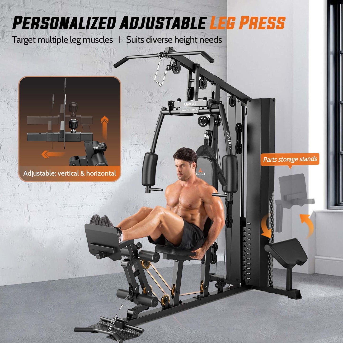 UPGO Home Gym Station, Workout Station with 154LBS Weight Stack, Equipment for All Body Training