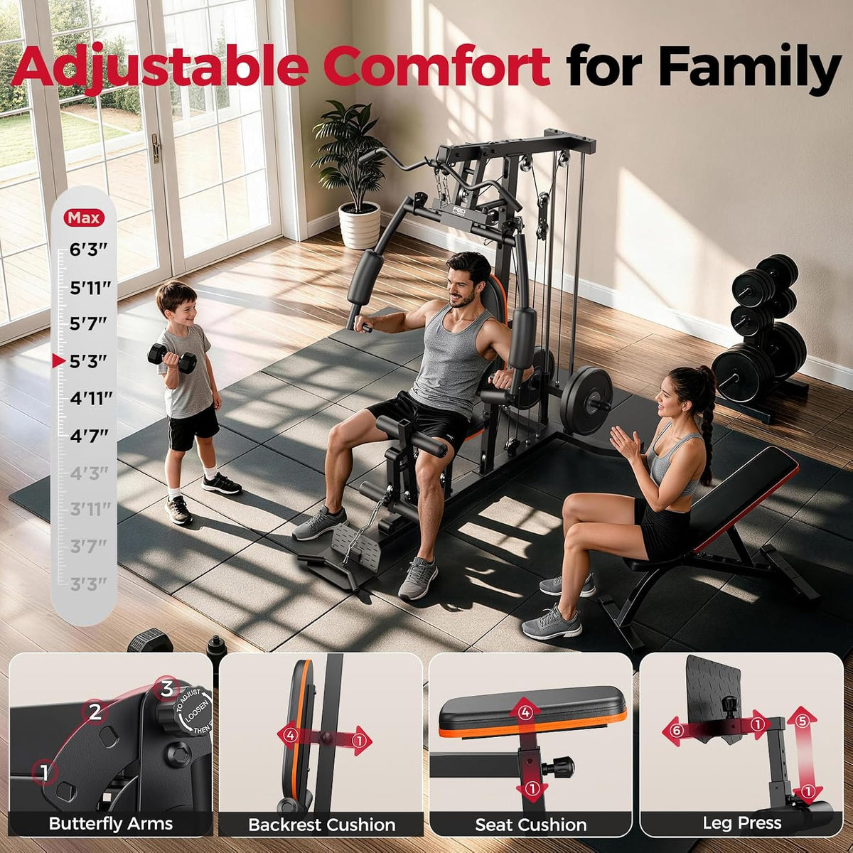 FED Fitness Full Body Home Gym Workout Machine with Pull-Up Bar, Dip Station, Push-Up Stand & Strength Training Accessories, Multi-Station Fitness Equipment for Home Strength Workout