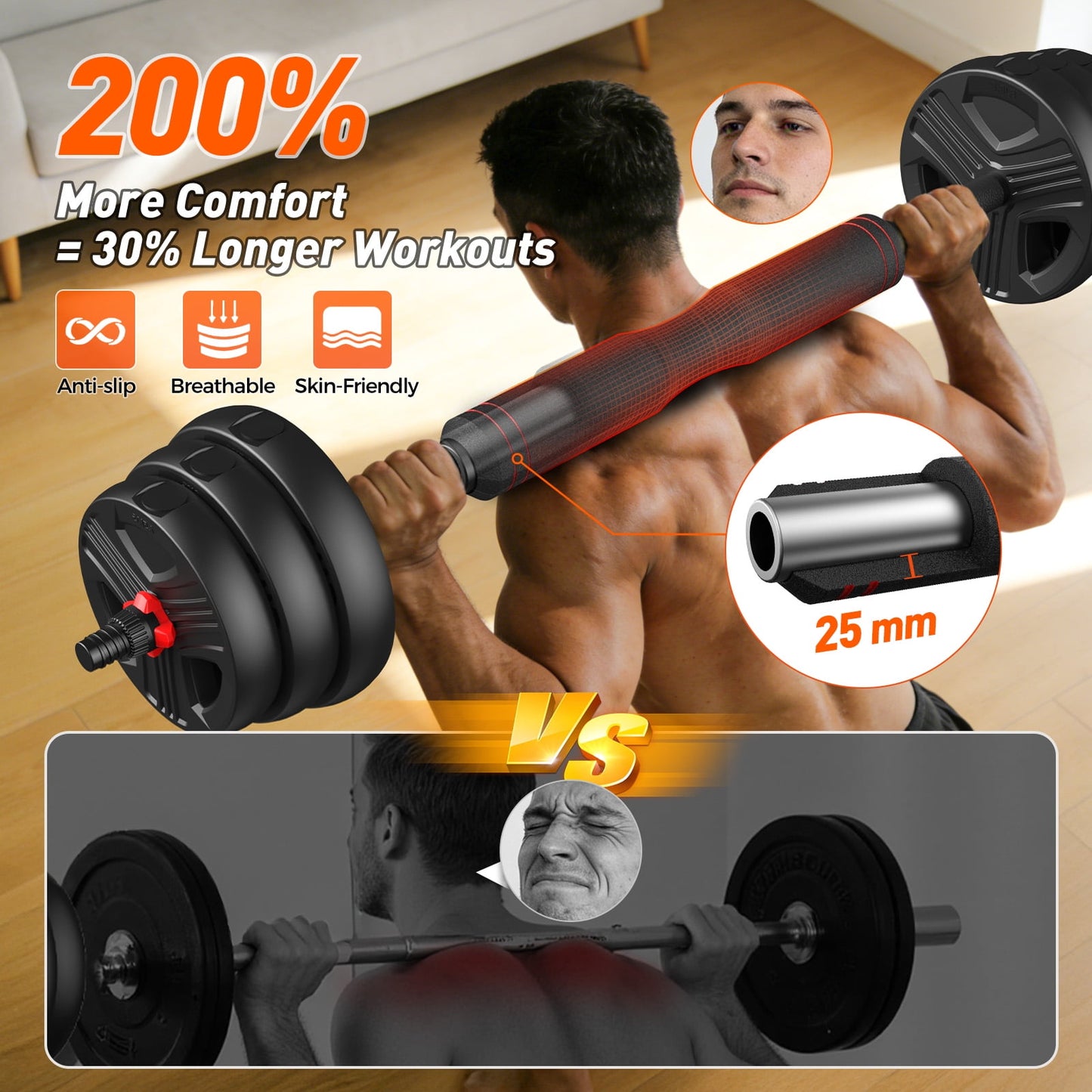 70lbs Free Weight Set with Connector, 5 in1 Dumbbells Set Used as Barbell, Kettlebells, Push up Stand, Fitness Exercises for Home Gym Suitable Men/Women