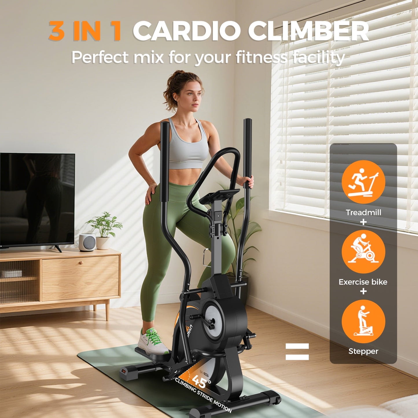 UPGO Pro Cardio Climber Stepping Elliptical Machine, 3 in 1 Elliptical, Total Body Fitness Cross Trainer with Hyper-Quiet Magnetic Drive System