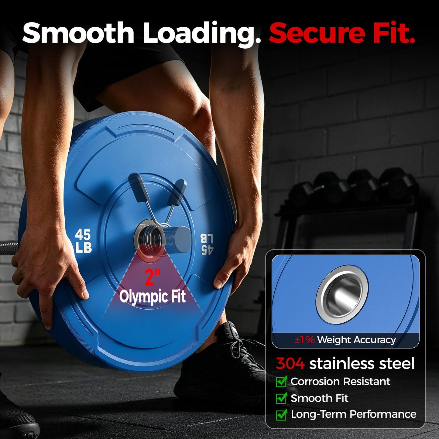 2-Inch Olympic Bumper Plates Set, Colored Virgin Rubber Weight Barbell Plates for Strength Training, Home Gym Weightlifting