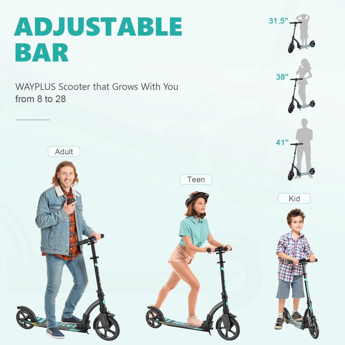 WAYPLUS Kick Scooter for Teens & Adults