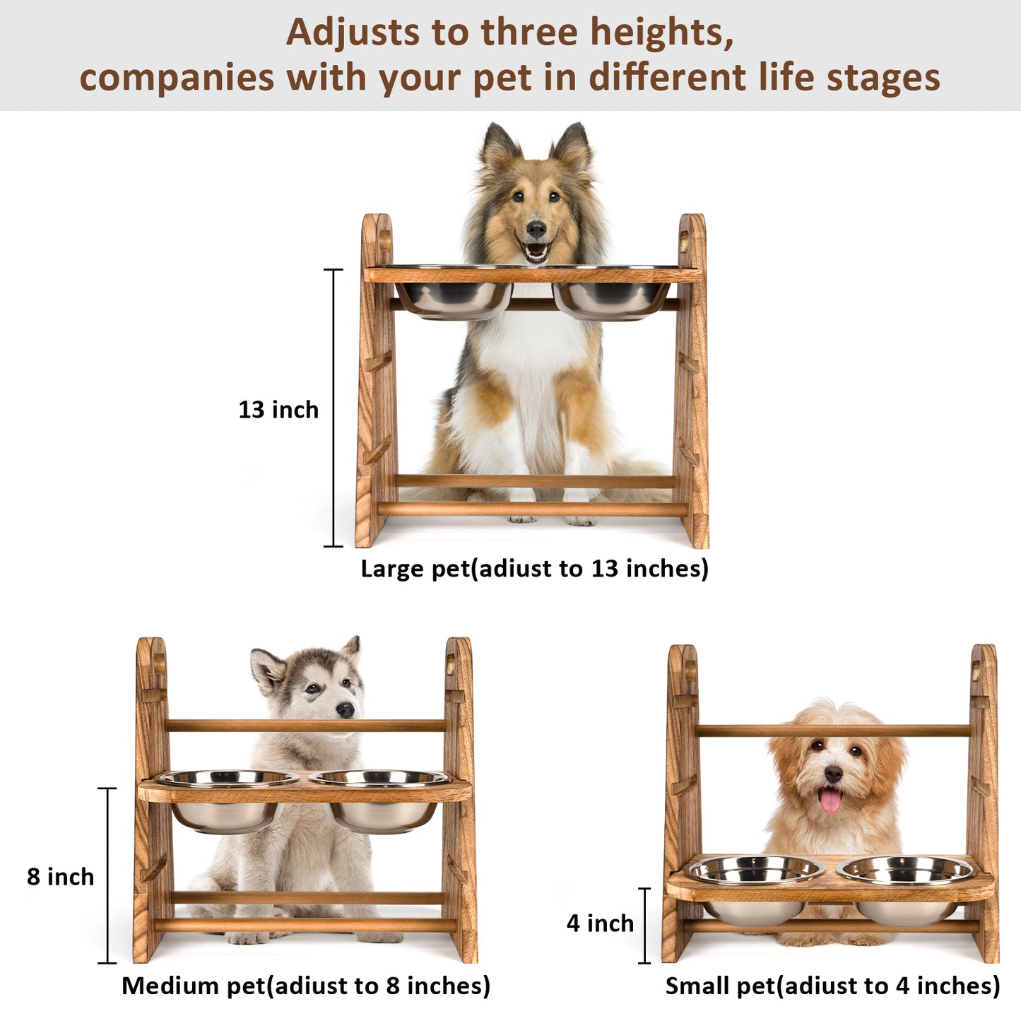 WAYPLUS Dog Bowls,3 Layers Adjustable Height, Elevated Dog Bowl Pet Feeder